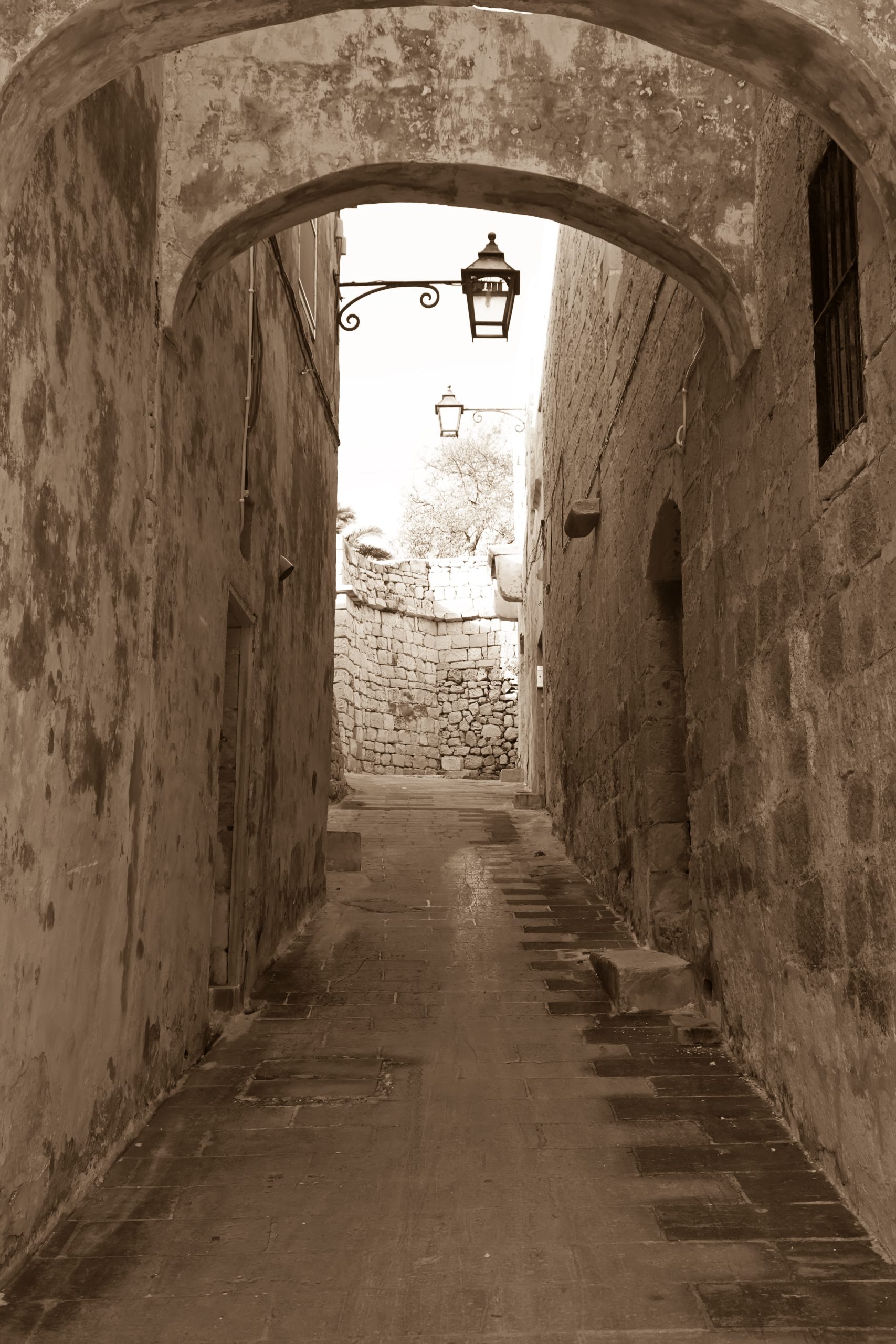 Old narrow town street of mediterranean town. Malta